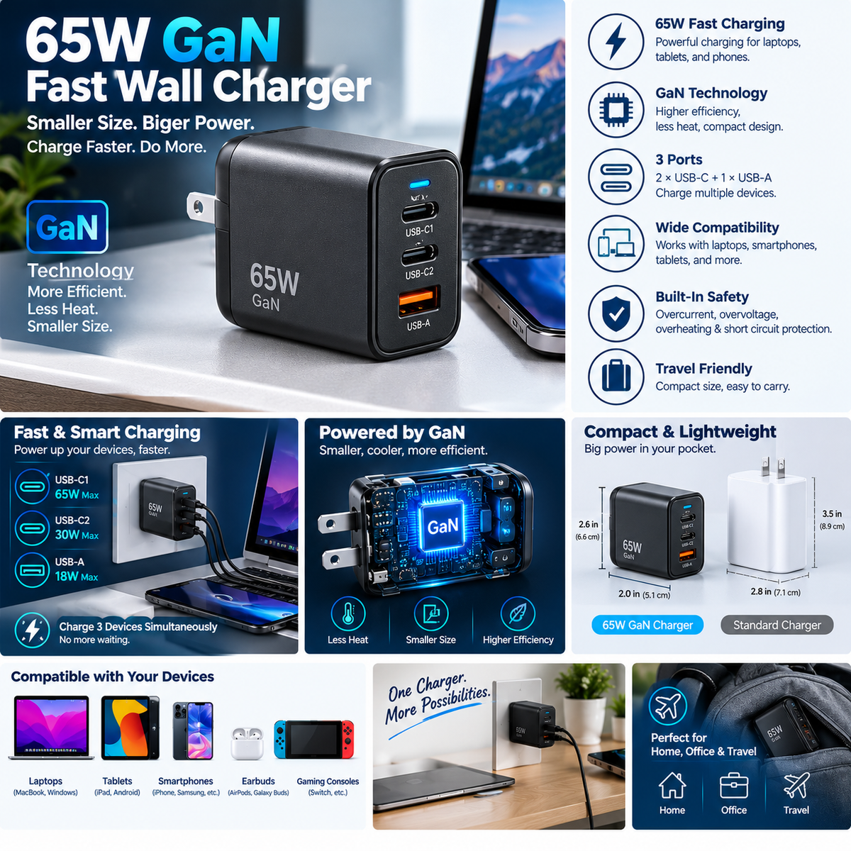 65W GaN Fast Wall Charger