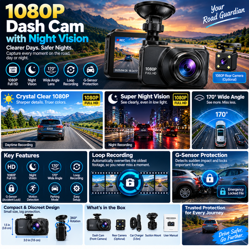 1080P Dash Cam with Night Vision